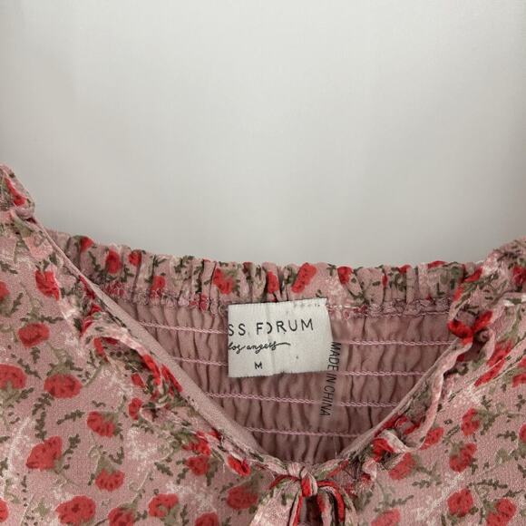 Dress Forum Mini Slip Dress Pink Ditsy Floral Ruffle Smocked Boho Y2K Size M - Picture 8 of 9